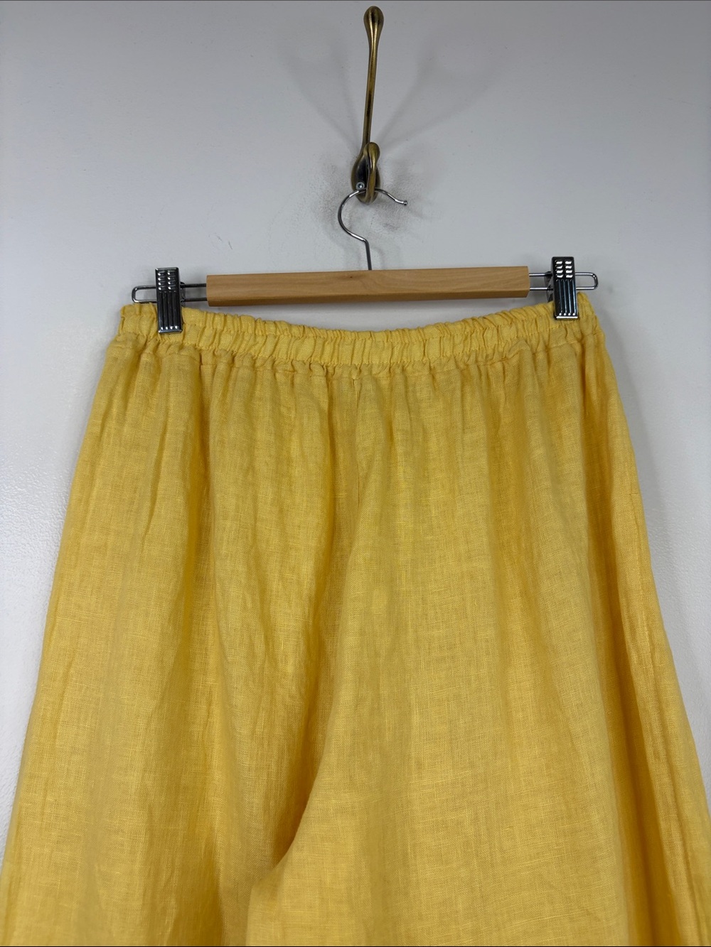 Linen Pants Womens One Size Medium Yellow Wide Leg Side Split Made in Italy - Picture 4 of 12